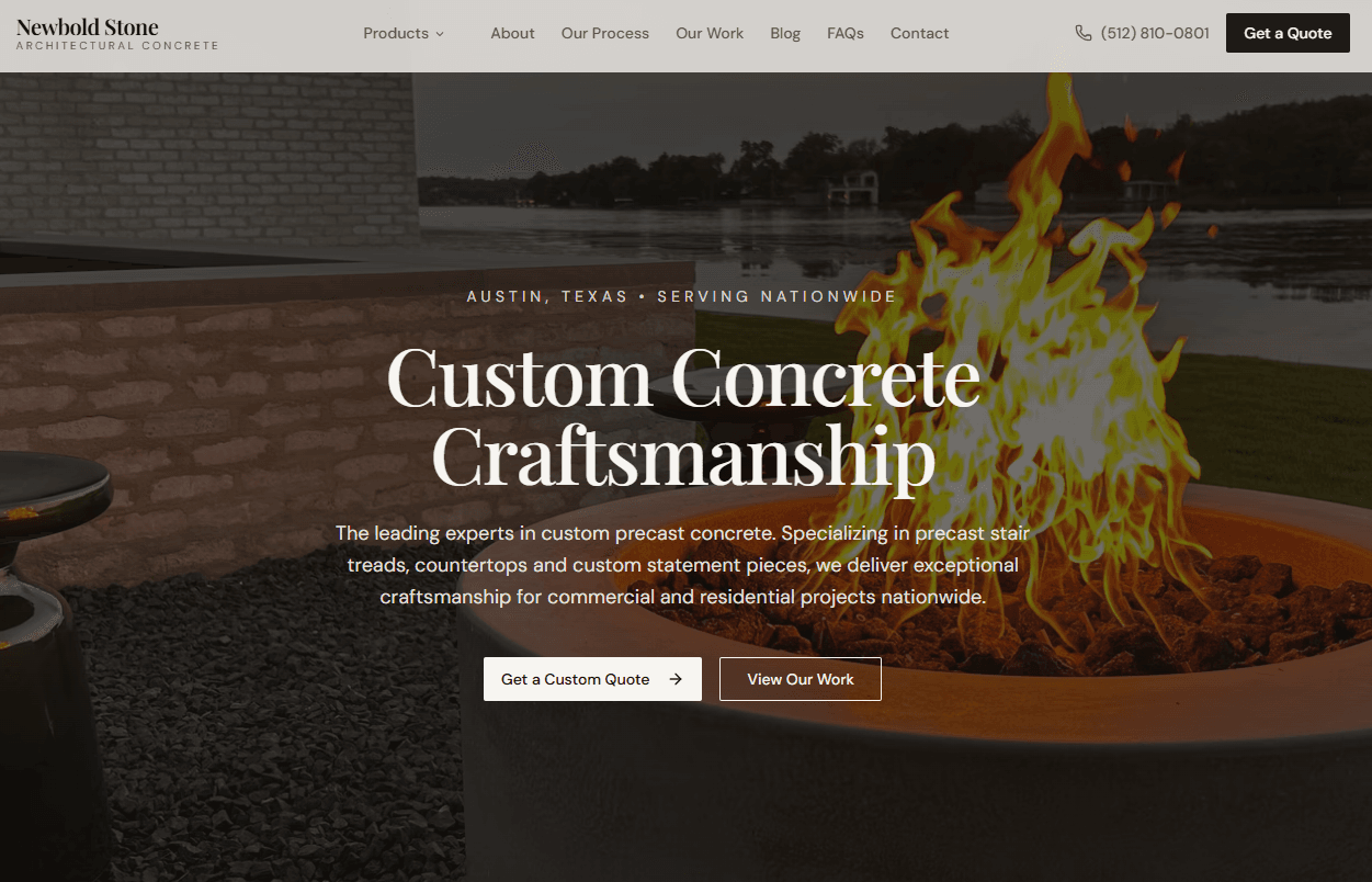Screenshot of the redesigned Newbold Stone website with a modern, bold homepage