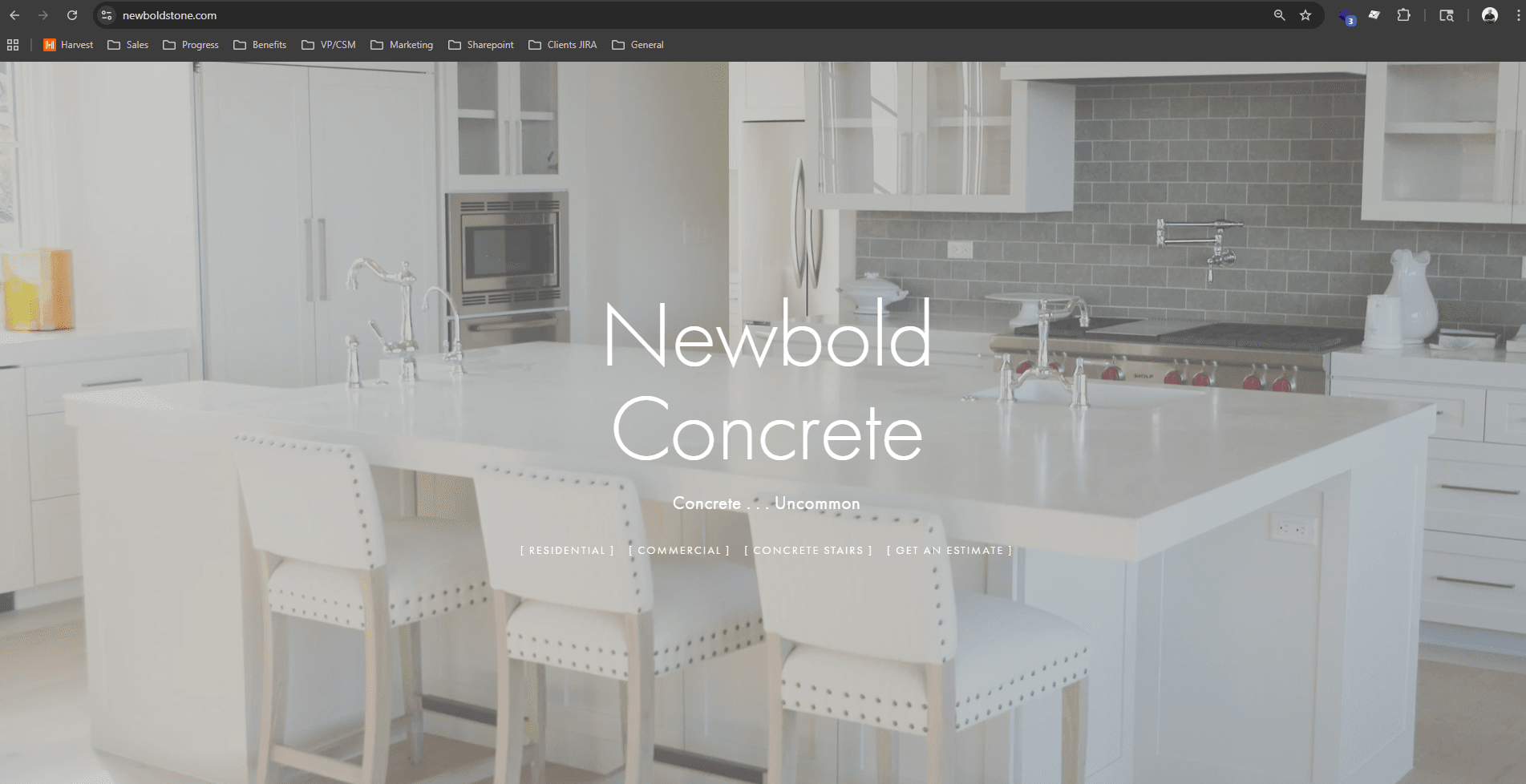Screenshot of the old Newbold Concrete website with a dated, washed-out homepage